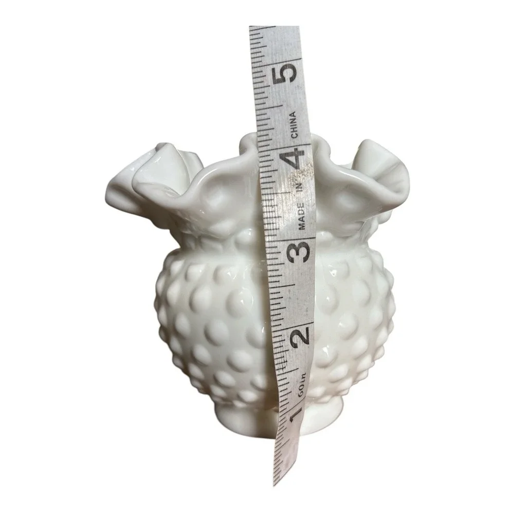VTG-Fenton White Milk Glass Hobnail Ruffled 4